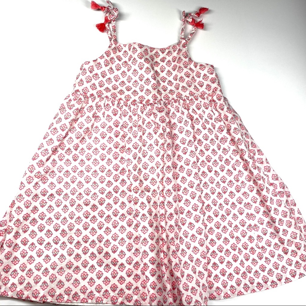 Sleeveless print dress in cotton and cute tassels